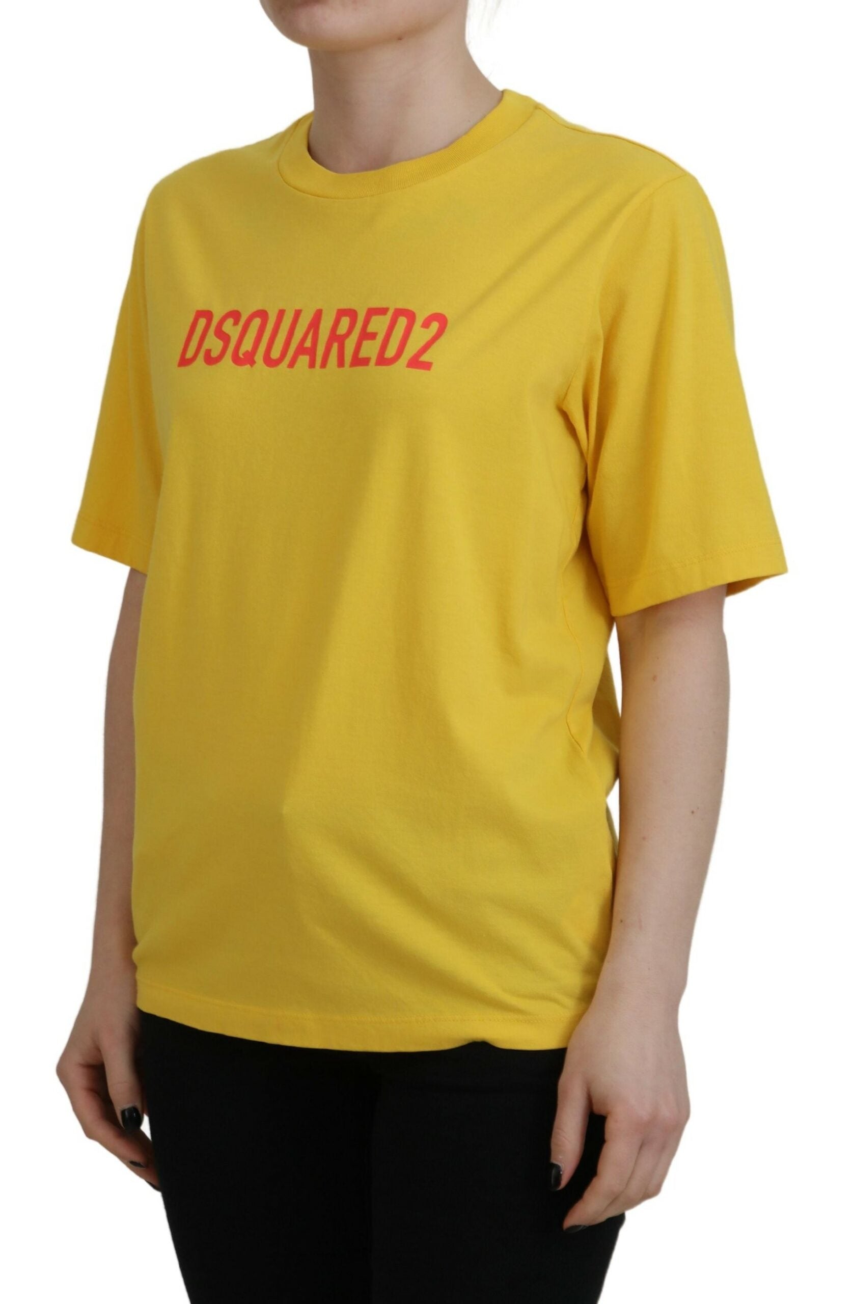 Dsquared² Sarı Logo Baskılı Pamuklu Yuvarlak Yaka Kolay Tişört